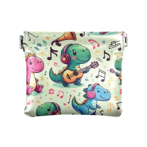 Dinosaurier-Muster für Musik, Quetsch-Münzgeldbörse, Kleingeldhalter, PU-Leder, Mini-Geldbörse, Münzfach für Damen, Mädchen, Herren von ISAOA