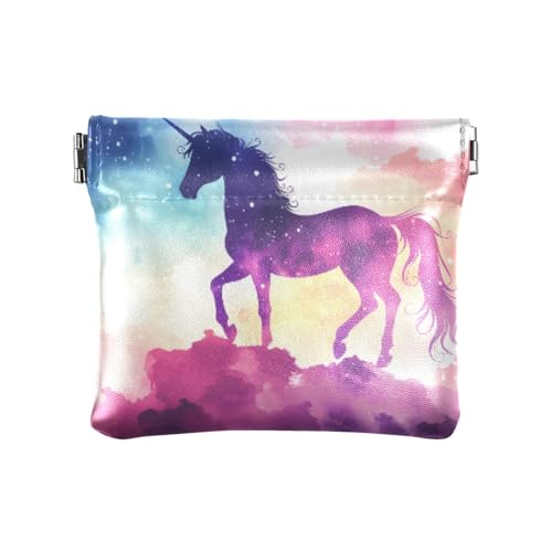 Einhorn steht auf dem Regenbogen Squeeze Münzgeldbeutel Kleingeldhalter PU-Leder Mini-Geldbörse Münzfach für Damen Mädchen Herren von ISAOA