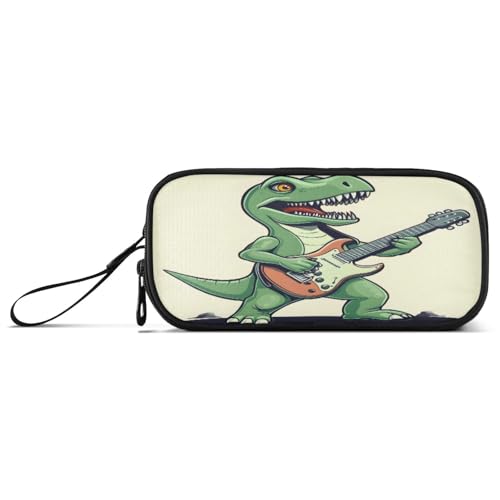 Federmäppchen, großes Fassungsvermögen, Federmäppchen mit 3 Fächern, Schreibwaren-Tasche, grüner Dinosaurier-Spielgitarre, für Schule & Bürobedarf von ISAOA