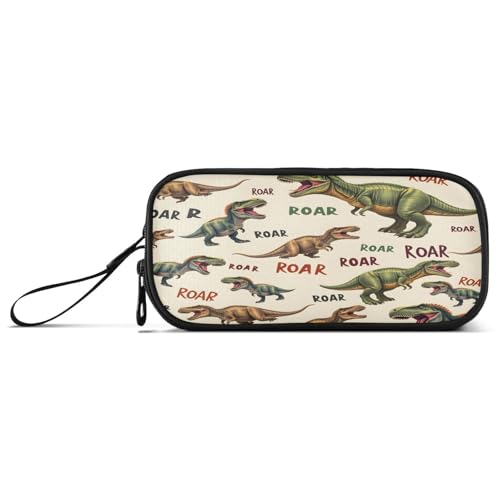 Federmäppchen, großes Fassungsvermögen, Stifteetui mit 3 Fächern, Schreibwarenbeutel, grün-braunes Dinosaurier-Wort für Schule & Bürobedarf von ISAOA