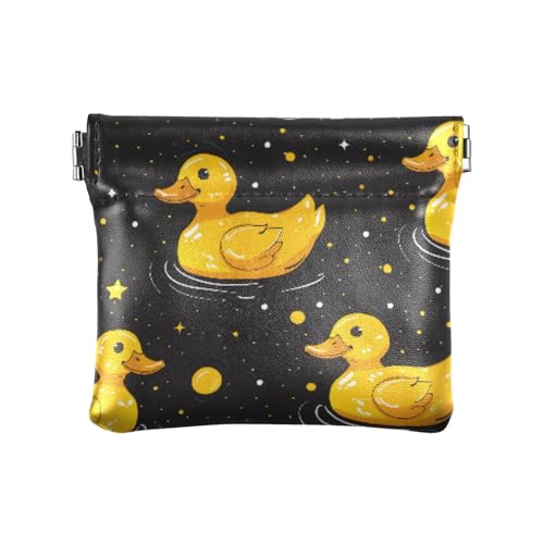 Gelbe Ente auf schwarzem Hintergrund, Münzgeldbörse, Kleingeldhalter, PU-Leder, Mini-Geldbörse, Münzfach für Damen, Mädchen, Herren von ISAOA