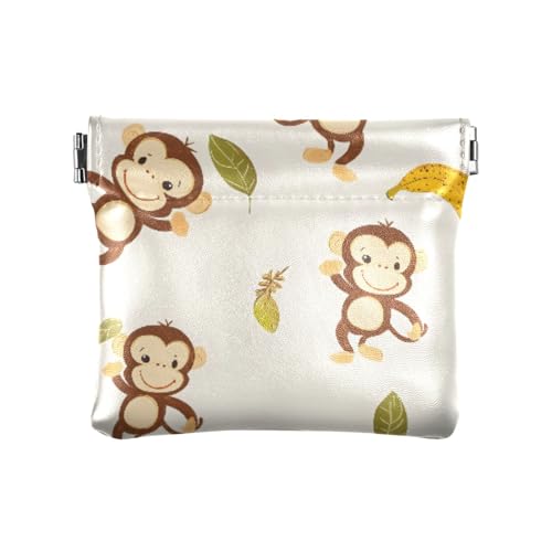 Geldbörse mit Affenmotiv, Bananenmuster, Münzfach, Kleingeldfach, PU-Leder, Mini-Geldbörse, Münzfach für Damen, Mädchen, Herren von ISAOA