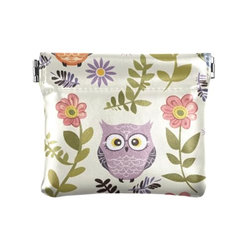 Geldbörse mit Cartoon-Eule, Blume, Quetschtasche, Kleingeldfach, PU-Leder, Mini-Geldbörse, Münzfach für Damen, Mädchen, Herren von ISAOA
