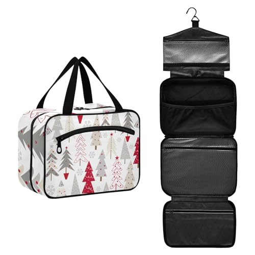 Große Kapazität Hängende Reise Kulturbeutel Waschbeutel für Frauen Männer Tragbare Kosmetiktasche Rot Weiß Weihnachtsbaum Make up Organizer Tasche, #9, M, Beauty Case von ISAOA