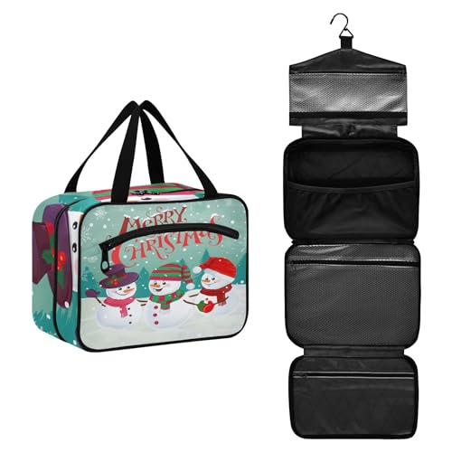 Große Kapazität hängende Reise Kulturbeutel Waschbeutel für Frauen Männer Tragbare Kosmetiktasche Drei lustige Schneemann in Hüten Make-up Organizer Tasche, #1, M, Beauty Case von ISAOA