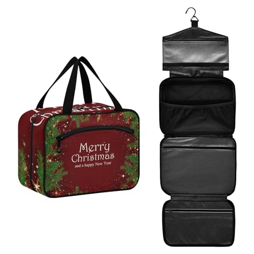 Große Kapazität hängende Reise Kulturbeutel Waschbeutel für Frauen Männer Tragbare Kosmetiktasche Frohe Weihnachtsbaum Blätter Make-up Organizer Tasche, #8, M, Beauty Case von ISAOA