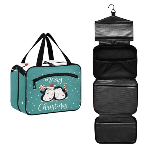 Große Kapazität hängende Reise Kulturbeutel Waschbeutel für Frauen Männer Tragbare Kosmetiktasche Niedlich Weihnachten Pinguin Paare Make up Organizer Tasche, #9, M, Beauty Case von ISAOA