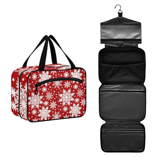 Große Kapazität hängende Reise Kulturbeutel Waschbeutel für Frauen Männer Tragbare Kosmetiktasche Schneeflocke Weihnachten Rot Make up Organizer Tasche, #8, M, Beauty Case von ISAOA