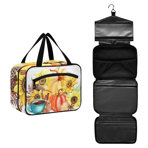 Große Kapazität hängende Reise Kulturbeutel Waschbeutel für Frauen Männer Tragbare Kosmetiktasche Sonnenblumen Pflanzen Make-up Organizer Tasche, #3, M, Beauty Case von ISAOA