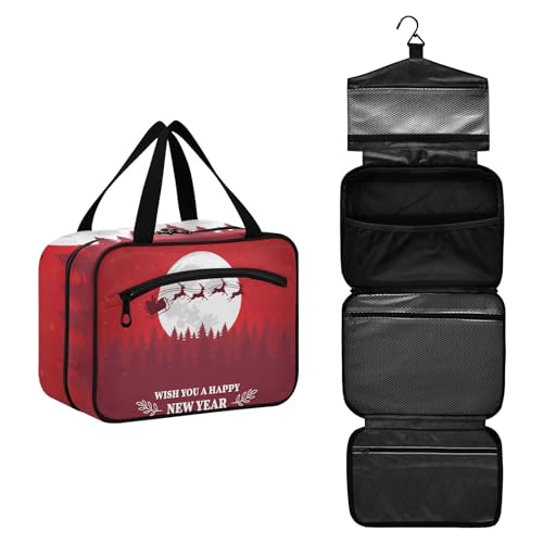 Große Kapazität hängende Reise Kulturbeutel Waschbeutel für Frauen Männer Tragbare Kosmetiktasche Weihnachten Hirsch Baum Make-up Organizer Tasche, #3, M, Beauty Case von ISAOA