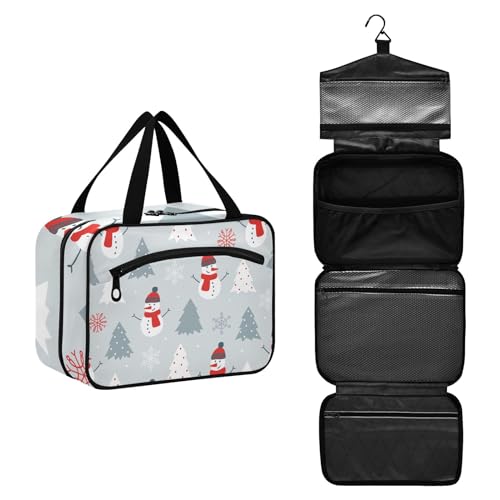 Große Kapazität hängende Reise Kulturbeutel Waschbeutel für Frauen Männer Tragbare Kosmetiktasche Weihnachten Schneemänner Schneeflocken Make-up Organizer Tasche, #5, M, Beauty Case von ISAOA