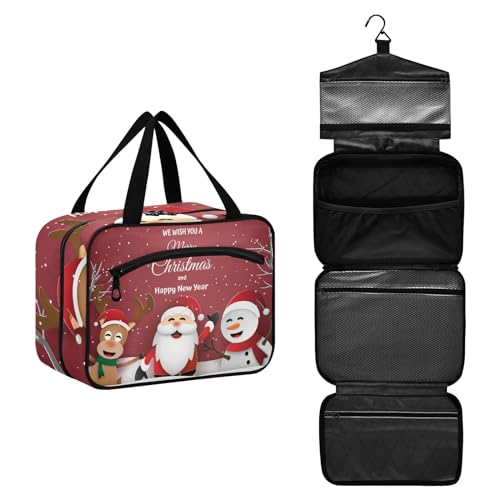 Große Kapazität hängende Reise Kulturbeutel Waschbeutel für Frauen Männer Tragbare Kosmetiktasche Weihnachtsmann Schneemann und Rentier Weihnachten 12344 Make-up Organizer Tasche, #8, M, Beauty Case von ISAOA