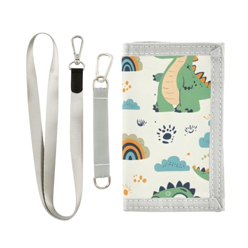 Grüne Dinosaurier-Regenbogen-Muster, Kinder-Geldbörse für Jungen und Mädchen, Kleinkind, dreifach gefaltete Geldbörse mit Münzfach mit Reißverschluss und Kartenhaltern, Neuheit Geldbörse für von ISAOA