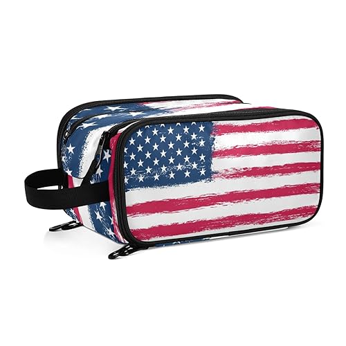 Grunge Kulturbeutel mit amerikanischer Flagge, alte schmutzige USA-Flagge, Reise-Kulturbeutel für Damen, Mädchen, Männer, tragbar, wasserdicht, Kulturbeutel, Kosmetiktasche, Make-up-Tasche, #9, von ISAOA