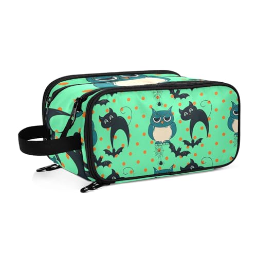 Halloween Eulen und Katzen Reise Kulturbeutel für Frauen Mädchen Männer Tragbare Wasserdichte Waschtasche Kosmetiktasche Make-up Fall, #1, Einheitsgröße, Beauty Case von ISAOA