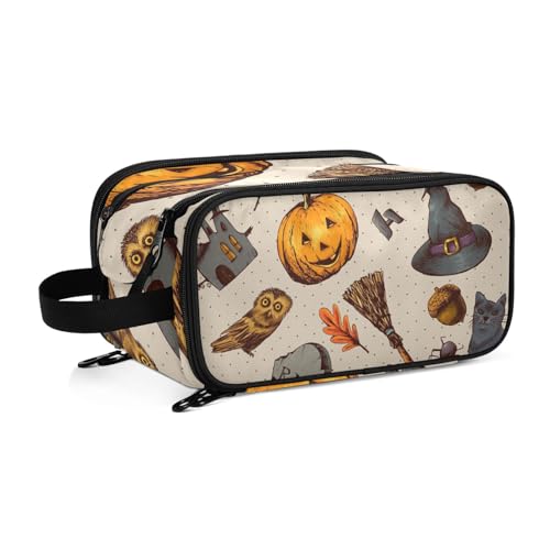 Halloween Kürbis Katze Eule Reise Kulturbeutel für Frauen Mädchen Männer Tragbare Wasserdichte Waschtasche Kosmetiktasche Make-up Fall, #1, Einheitsgröße, Beauty Case von ISAOA