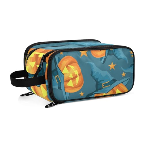 Halloween Kürbis Sterne Reise Kulturbeutel für Frauen Mädchen Männer Tragbare Wasserdichte Waschtasche Kosmetiktasche Make-up Fall, #1, Einheitsgröße, Beauty Case von ISAOA