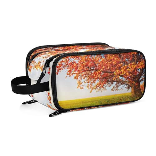 Herbst Ahorn Grün Gras Reise Kulturbeutel für Frauen Mädchen Männer Tragbare Wasserdichte Waschtasche Kosmetiktasche Make-up Fall, #1, Einheitsgröße, Beauty Case von ISAOA