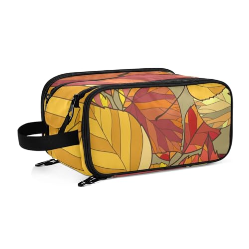 Herbst Gelb Braun Blätter Reise Kulturbeutel für Frauen Mädchen Männer Tragbare Wasserdichte Waschtasche Kosmetiktasche Make-up Fall, #1, Einheitsgröße, Beauty Case von ISAOA