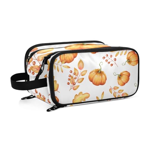 Herbst Kürbis Herbst Blatt Reise Kulturbeutel für Frauen Mädchen Männer Tragbare Wasserdichte Waschtasche Kosmetiktasche Make-up Fall, #1, Einheitsgröße, Beauty Case von ISAOA