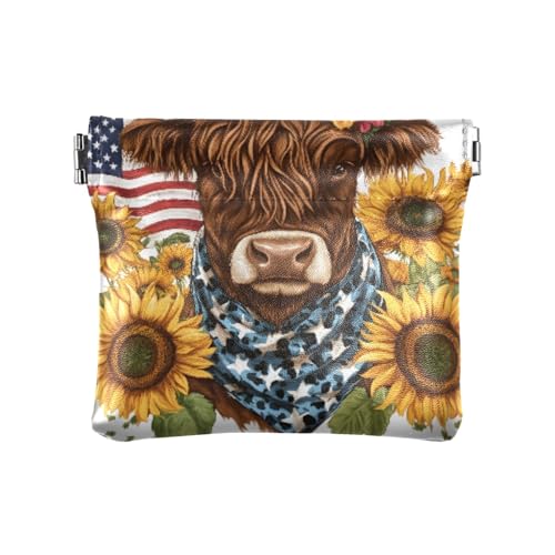 Highland Cow Leopard Squeeze Coin Purse Pouch Change Holder PU Leather Mini Wallet Coin Pocket for Women Girls Men von ISAOA