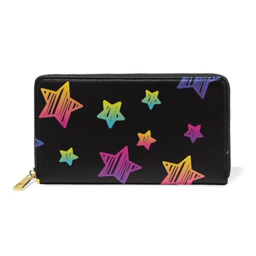 ISAOA Abstrakte Geldbörse aus Leder mit Regenbogen-Stern, multifunktional, Reißverschluss, Clutch, großes Fassungsvermögen, Kartenhalter, 19 cm, #01, Einheitsgröße, modisch von ISAOA