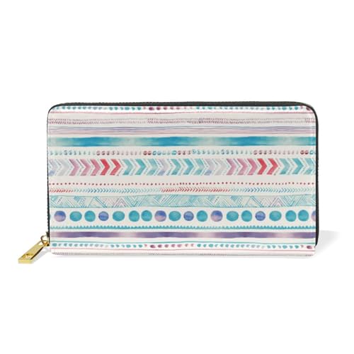 ISAOA Aquarell-Boho-Geldbörse mit Punkten und Streifen, Leder, multifunktional, Reißverschluss, Clutch, großes Fassungsvermögen, Kartenhalter, 19 cm, #01, Einheitsgröße, modisch von ISAOA