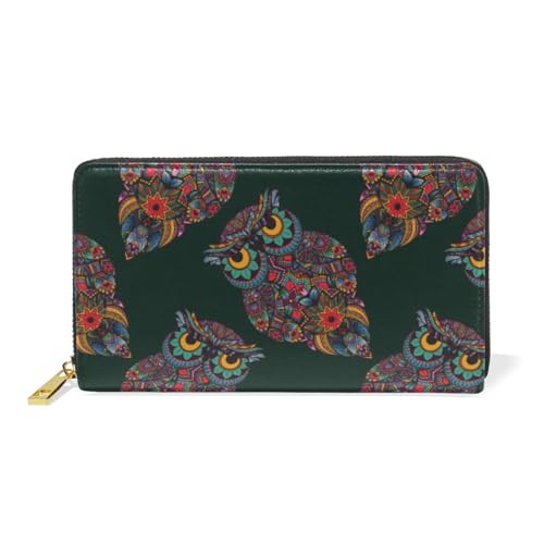 ISAOA Boho-Geldbörse mit Eulen-Motiv, Leder, multifunktional, Reißverschluss, Clutch, großes Fassungsvermögen, Kartenhalter, 19 cm, #01, Einheitsgröße, modisch von ISAOA