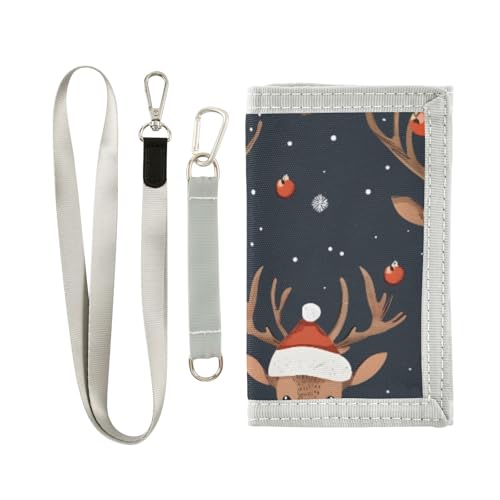 ISAOA Braune Weihnachts-Elchkopf-Kindergeldbörse für Jungen und Mädchen, Kleinkind, dreifach gefaltete Geldbörse mit Münzfach mit Reißverschluss und Kartenhaltern, Neuheit Geldbörse für von ISAOA