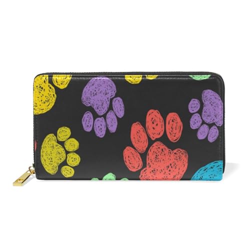 ISAOA Bunte Geldbörse aus Leder, mit Pfotenmotiv, multifunktional, mit Reißverschluss, Clutch, großes Fassungsvermögen, Kartenhalter, 19 cm, Schwarz, #01, Einheitsgröße, modisch von ISAOA