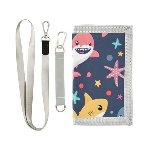 ISAOA Bunte Hai- und Seestern-Geldbörse für Kinder, dreifach gefaltete Geldbörse mit Münzfach mit Reißverschluss und Kartenhaltern, Neuheit Geldbörse für Kinder, Geburtstagsgeschenke von ISAOA