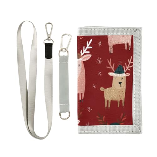 ISAOA Cartoon-Weihnachts-Rentier-Geldbörse für Jungen und Mädchen, Kleinkind, dreifach gefaltete Geldbörse mit Münzfach mit Reißverschluss und Kartenhaltern, Neuheit Geldbörse für Kinder von ISAOA
