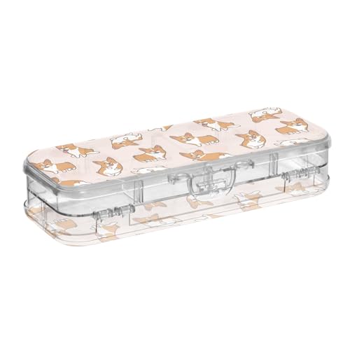 ISAOA Corgi Federmäppchen mit Schnappdeckel, doppelstöckiges transparentes Schreibwaren-Federmäppchen mit 4 Linealen, zur Unterteilung von Stiften, Organizer für Schule, Büro von ISAOA