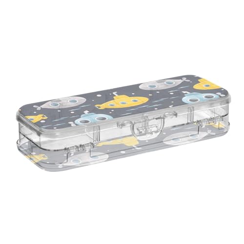 ISAOA Federmäppchen, Aquarell-Unterwasser-U-Boot, schwarz, mit Schnappdeckel, doppelstöckiges transparentes Schreibwaren-Federmäppchen mit 4 Linealen, Fächer, Stiftaufbewahrung, Organizer für Schule von ISAOA