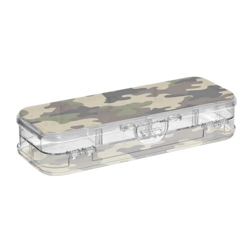 ISAOA Federmäppchen, Armee-Camouflage-Stiftebox mit Schnappdeckel, doppelstöckiges transparentes Schreibwaren-Federmäppchen mit 4 Linealen, zur Unterteilung von Stiften, Organizer für Schule, Büro von ISAOA