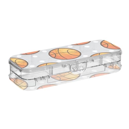 ISAOA Federmäppchen, Basketball und weiße gepunktete Bleistifte, Box mit Schnappdeckel, doppelstöckiges transparentes Schreibwaren-Federmäppchen mit 4 Linealen, Trennung, Stift-Aufbewahrung, Organizer von ISAOA