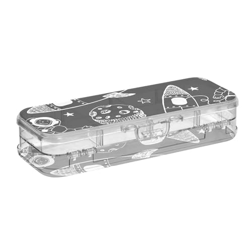 ISAOA Federmäppchen, Cartoon-Astronaut, Planet und Rakete, Stiftebox mit Schnappdeckel, doppelstöckiges transparentes Schreibwaren-Federmäppchen mit 4 Linealen, Fächer, Stift-Aufbewahrung, Organizer von ISAOA