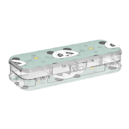 ISAOA Federmäppchen, Cartoon-Panda-Bleistiftbox mit Schnappdeckel, doppelstöckig, transparent, Schreibwaren-Federmäppchen mit 4 Linealen, zur Unterteilung von Stiften, Organizer für Schule, Büro von ISAOA