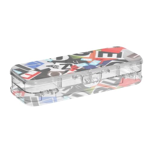 ISAOA Federmäppchen, Collage von Buchstaben, Bleistifte, Box mit Schnappdeckel, doppelstöckiges transparentes Schreibwaren-Federmäppchen mit 4 Linealen, Trennung, Stifthalter, Organizer für Schule von ISAOA