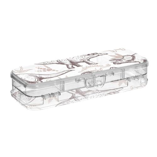 ISAOA Federmäppchen, Dinosaurier, Fußabdrücke, Bleistifte, Box mit Schnappdeckel, doppelstöckiges transparentes Schreibwaren-Federmäppchen mit 4 Linealen, zur Unterteilung von Stiften, Organizer für von ISAOA