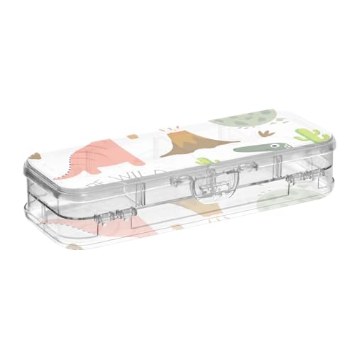 ISAOA Federmäppchen, Dinosaurier-Fußabdruck, Bleistiftbox mit Schnappdeckel, doppelstöckiges transparentes Schreibwaren-Federmäppchen mit 4 Linealen, zur Unterteilung von Stiften, Organizer für Schule von ISAOA