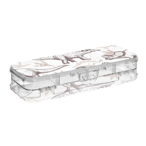 ISAOA Federmäppchen, Dinosaurier-Skizze, stilvolle Stiftebox mit Schnappdeckel, doppelstöckiges transparentes Schreibwaren-Federmäppchen mit 4 Linealen, zur Unterteilung von Stiften, Organizer für von ISAOA