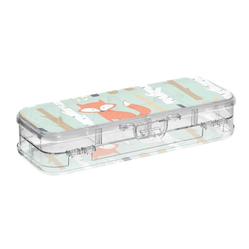 ISAOA Federmäppchen, Dschungeltiere, Fuchs, Bär, Stiftebox mit Schnappdeckel, doppelstöckiges transparentes Schreibwaren-Federmäppchen mit 4 Linealen, zur Unterteilung von Stiften, Organizer für von ISAOA