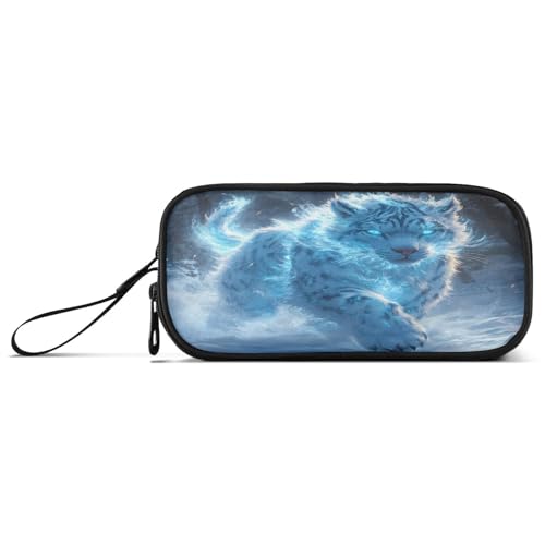 ISAOA Federmäppchen, Große Kapazität Stifteetui mit 3 Fächern, Schreibwarenbeutel Blaulicht Tiger für Schule & Bürobedarf von ISAOA