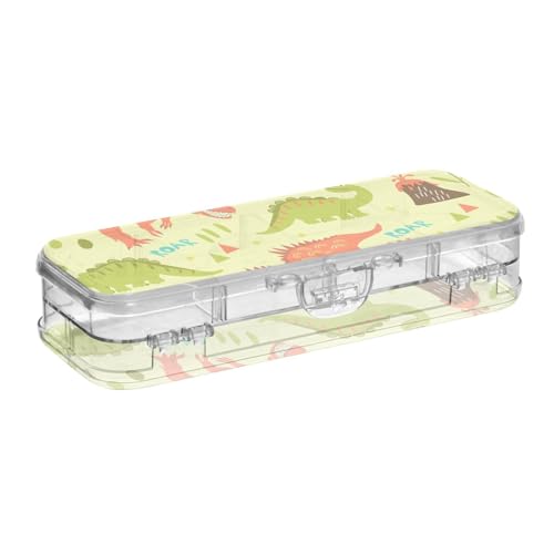 ISAOA Federmäppchen, Grün und Orange, Dinosaurier-Bleistiftbox mit Schnappdeckel, doppelstöckiges transparentes Schreibwaren-Federmäppchen mit 4 Linealen, zur Unterteilung von Stiften, Organizer für von ISAOA