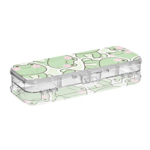 ISAOA Federmäppchen, Kawaii-Frosch-Bleistiftbox mit Schnappdeckel, doppelstöckiges transparentes Schreibwaren-Federmäppchen mit 4 Linealen, zur Unterteilung von Stiften, Organizer für Schule, Büro von ISAOA