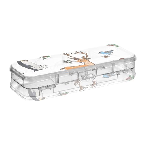 ISAOA Federmäppchen, Motiv: Hirsch, Eichhörnchen, Weihnachten, Tiere, Bleistifte, Box mit Schnappdeckel, doppelstöckig, transparent, Schreibwaren-Federmäppchen mit 4 Linealen, Trennung von ISAOA