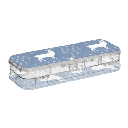 ISAOA Federmäppchen, Motiv: Waldtiere, Hirsch, blaue Cartoon-Bleistiftbox mit Schnappdeckel, doppelstöckiges transparentes Schreibwaren-Federmäppchen mit 4 Linealen, zur Unterteilung von Stiften von ISAOA