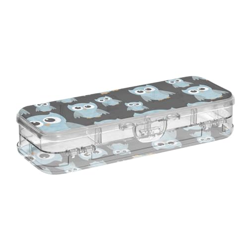 ISAOA Federmäppchen, blaue Eulen auf schwarzem Stifteetui mit Schnappdeckel, doppelstöckiges transparentes Schreibwaren-Federmäppchen mit 4 Linealen, zur Unterteilung von Stiften, Organizer für Schule von ISAOA