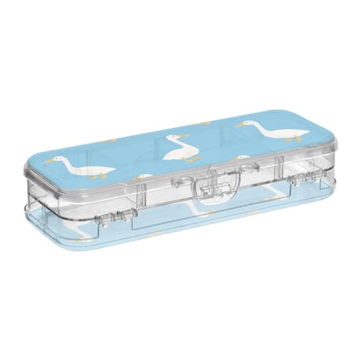 ISAOA Federmäppchen, blaue niedliche Gänse, nahtlose Vektor-Bleistiftbox mit Schnappdeckel, doppelstöckiges transparentes Schreibwaren-Federmäppchen mit 4 Linealen, Fächer, Stiftaufbewahrung von ISAOA